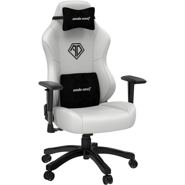 Anda Seat Phantom 3 Leather Gaming Chairs for Adults - Large Wide Seat Gaming Chair with Lumbar Support, Comfortable Premium Video Gaming Seats with Headrest - White Gaming Chair with Cushion