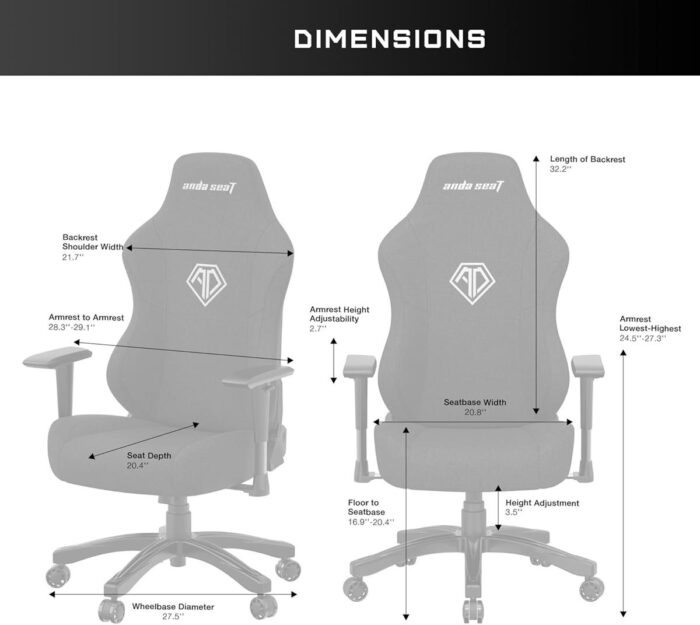 Anda Seat Phantom 3 Leather Gaming Chairs for Adults - Large Wide Seat Gaming Chair with Lumbar Support, Comfortable Premium Video Gaming Seats with Headrest - White Gaming Chair with Cushion - Image 2