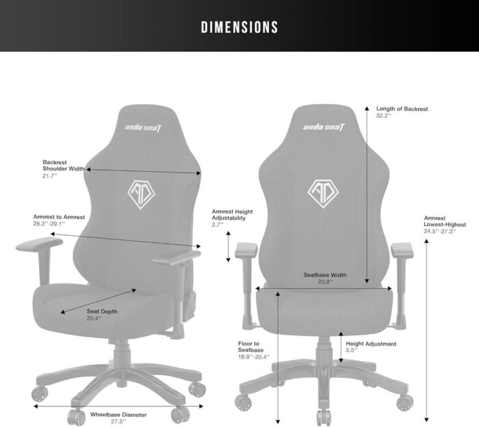 Anda Seat Phantom 3 Fabric Gaming Chairs for Adults - Large Wide Seat Gaming Chair with Lumbar Support, Comfortable Premium Video Gaming Seats with Headrest - Grey Gaming Chair with Cushion - Image 2