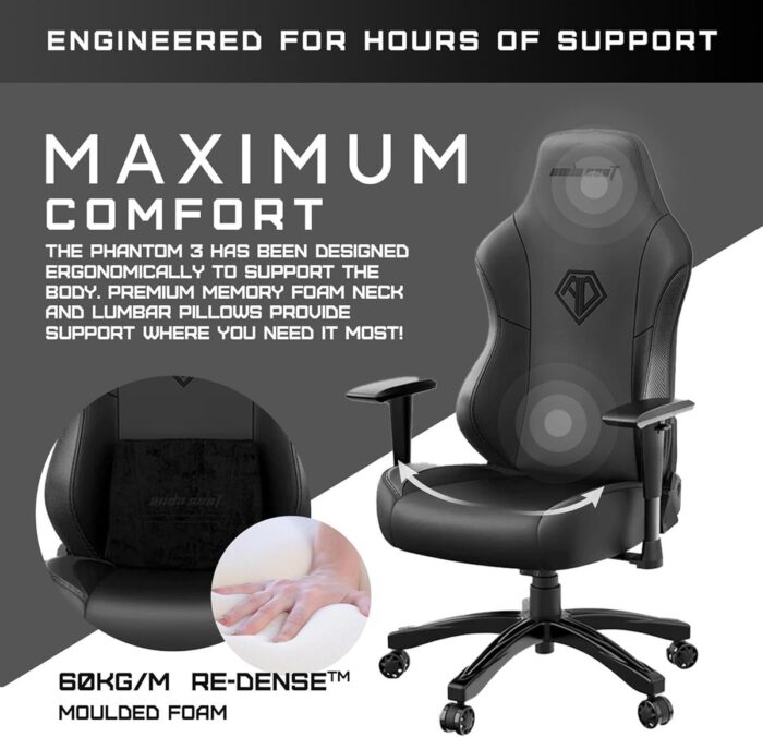 Anda Seat Phantom 3 XL Leather Gaming Chair - Stormy Black - Image 2