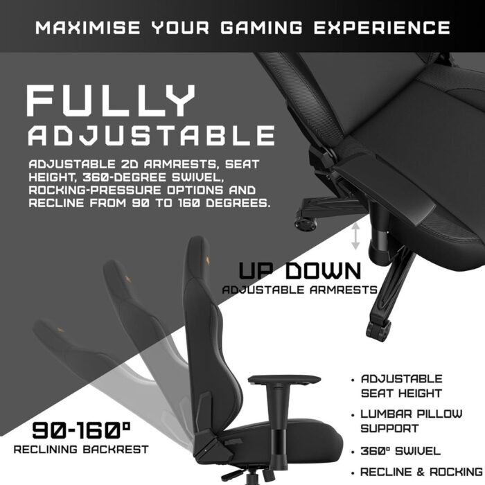 Anda Seat Phantom 3 XL Leather Gaming Chair - Stormy Black - Image 3