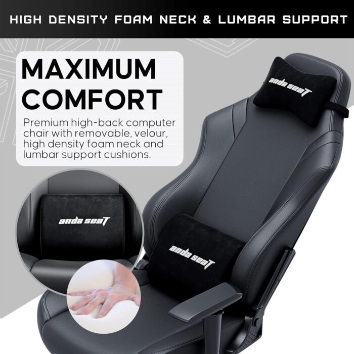 Anda Seat Luna Large Gaming Chair - Ergonomic Reclining Video Game Chairs, PVC Leather Computer Home Office Chair, Heavy Duty Neck & Back Lumbar Support - Black Folding Recliner Seat for Adults - Image 4