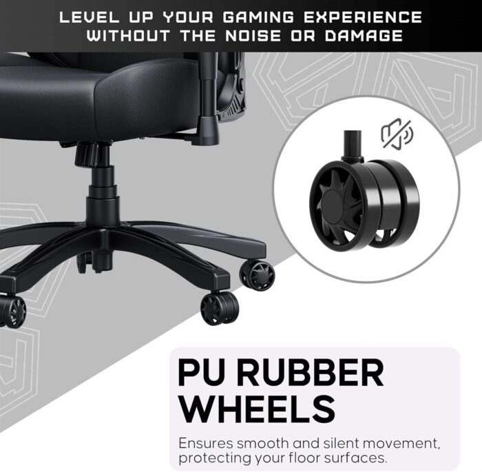Anda Seat Luna Large Gaming Chair - Ergonomic Reclining Video Game Chairs, PVC Leather Computer Home Office Chair, Heavy Duty Neck & Back Lumbar Support - Black Folding Recliner Seat for Adults - Image 5