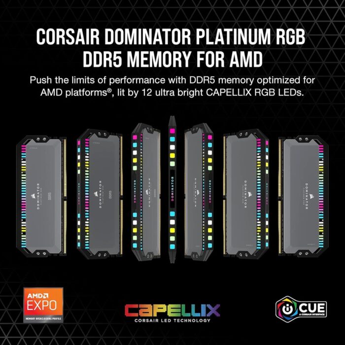 Corsair DOMINATOR® PLATINUM RGB 64GB (2x32GB) DDR5 DRAM 6000MT/s CL30 AMD EXPO & Intel XMP Memory Kit — Grey - Image 2