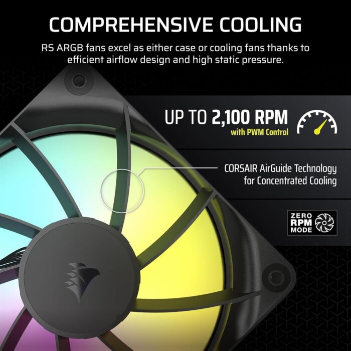 Corsair RS120 ARGB 120mm PWM Fan, Daisy-Chain Connection, Low-Noise, Magnetic Dome Bearing – Single Pack (Black) - Image 4