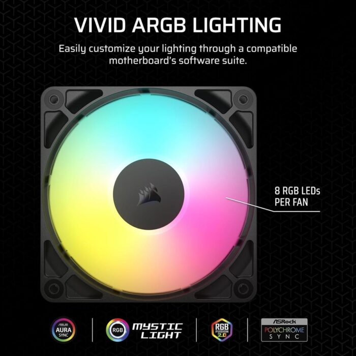 Corsair RS120 ARGB 120mm PWM Fan, Daisy-Chain Connection, Low-Noise, Magnetic Dome Bearing – Single Pack (Black) - Image 5