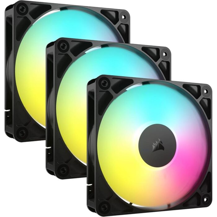 Corsair RS120 ARGB 120mm PWM Fans, Daisy-Chain Connection, Low-Noise, Magnetic Dome Bearing – Triple Pack (Black) - Image 2