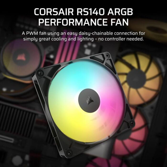 Corsair RS140 ARGB 140mm PWM Fan, Daisy-Chain Connection, Low-Noise, Magnetic Dome Bearing – Single Pack (Black) - Image 3