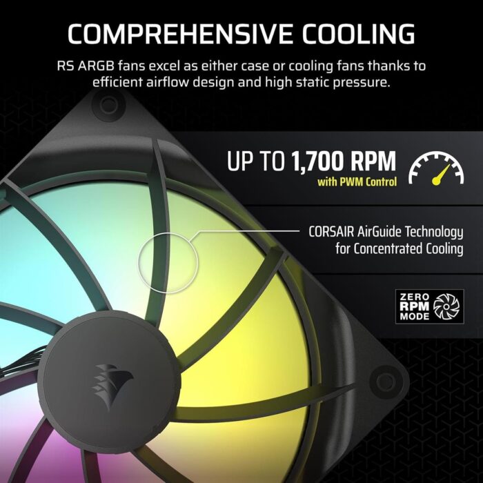 Corsair RS140 ARGB 140mm PWM Fan, Daisy-Chain Connection, Low-Noise, Magnetic Dome Bearing – Single Pack (Black) - Image 5