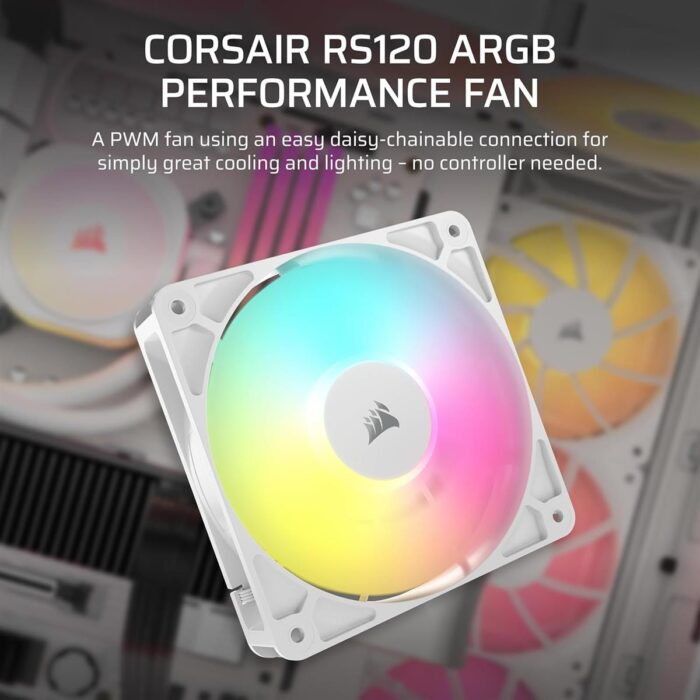 Corsair RS120 ARGB 120mm PWM Fan, Daisy-Chain Connection, Low-Noise, Magnetic Dome Bearing – Single Pack (White) - Image 3