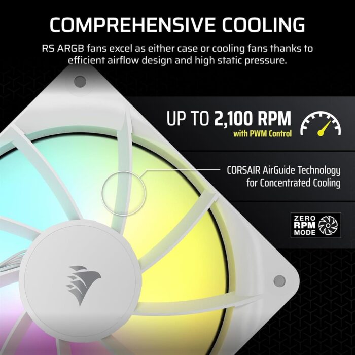 Corsair RS120 ARGB 120mm PWM Fan, Daisy-Chain Connection, Low-Noise, Magnetic Dome Bearing – Single Pack (White) - Image 5