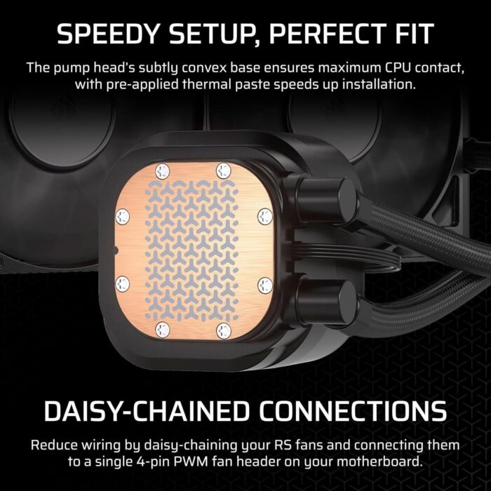 Corsair Nautilus 240 RS Liquid CPU Cooler, 240mm AIO, Low-Noise, Direct Motherboard Connection, Daisy-Chain, Intel LGA 1851/1700, AMD AM5/AM4, 2X RS120 Fans Included – Black - Image 3