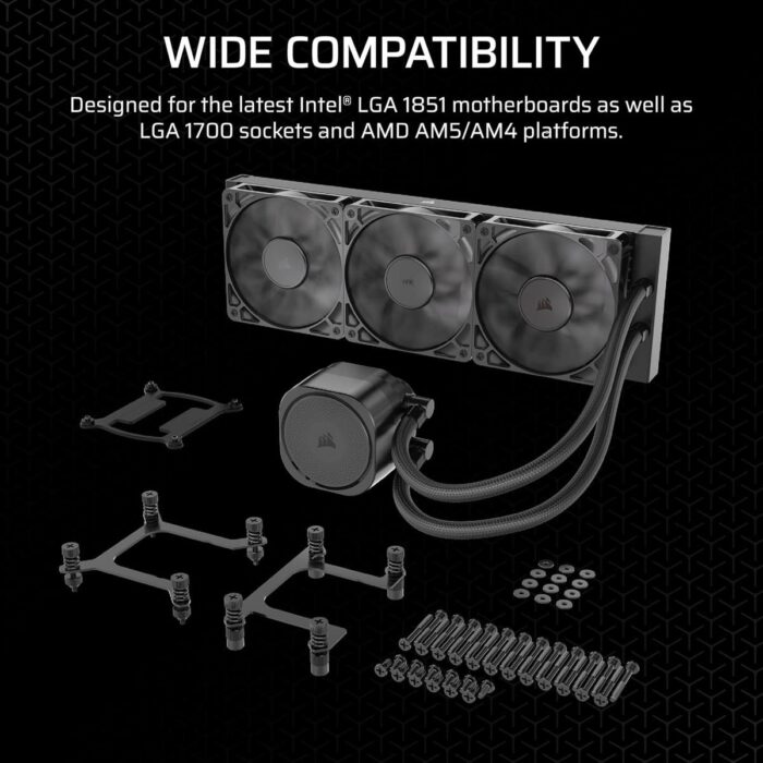 Corsair Nautilus 360 RS Liquid CPU Cooler, 360mm AIO, Low-Noise, Direct Motherboard Connection, Daisy-Chain, Intel LGA 1851/1700, AMD AM5/AM4, 3X RS120 Fans Included – Black - Image 3