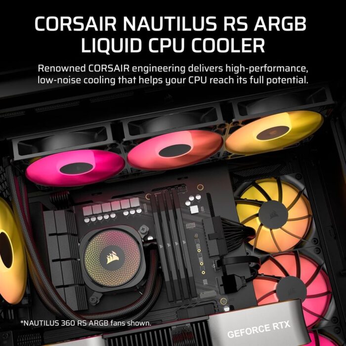 Corsair Nautilus 240 RS ARGB Liquid CPU Cooler, 240mm AIO, Low-Noise, Direct Motherboard Connection, Daisy-Chain, Intel LGA 1851/1700, AMD AM5/AM4, 2X RS120 ARGB Fans Included – Black - Image 2