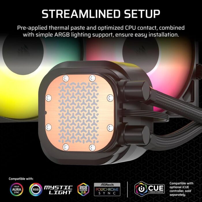 Corsair Nautilus 240 RS ARGB Liquid CPU Cooler, 240mm AIO, Low-Noise, Direct Motherboard Connection, Daisy-Chain, Intel LGA 1851/1700, AMD AM5/AM4, 2X RS120 ARGB Fans Included – Black - Image 4