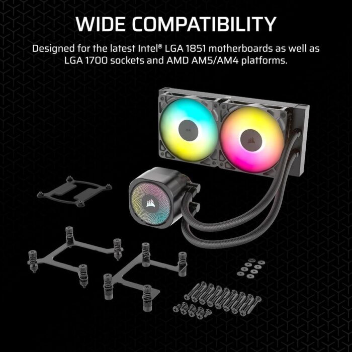 Corsair Nautilus 240 RS ARGB Liquid CPU Cooler, 240mm AIO, Low-Noise, Direct Motherboard Connection, Daisy-Chain, Intel LGA 1851/1700, AMD AM5/AM4, 2X RS120 ARGB Fans Included – Black - Image 5