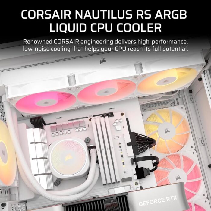 Corsair Nautilus 360 RS ARGB Liquid CPU Cooler, 360mm AIO, Low-Noise, Direct Motherboard Connection, Daisy-Chain, Intel LGA 1851/1700, AMD AM5/AM4, 3X RS120 ARGB Fans Included – White - Image 2