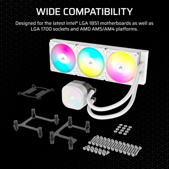 Corsair Nautilus 360 RS ARGB Liquid CPU Cooler, 360mm AIO, Low-Noise, Direct Motherboard Connection, Daisy-Chain, Intel LGA 1851/1700, AMD AM5/AM4, 3X RS120 ARGB Fans Included – White - Image 5