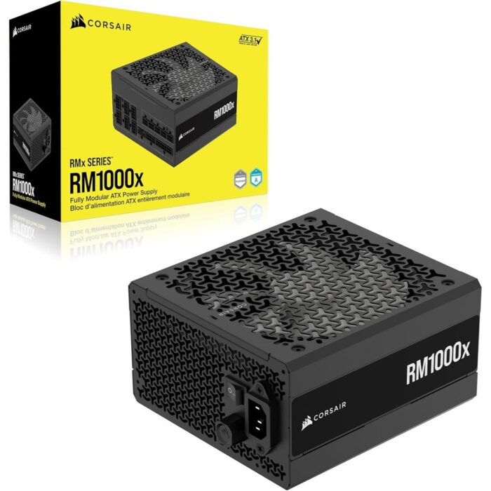 Corsair RM1000x Fully Modular Low-Noise ATX Power Supply, ATX 3.1 Compliant, PCIe 5.1 Support, Cybenetics Gold Efficiency, Native 12V-2x6 Connector – Black
