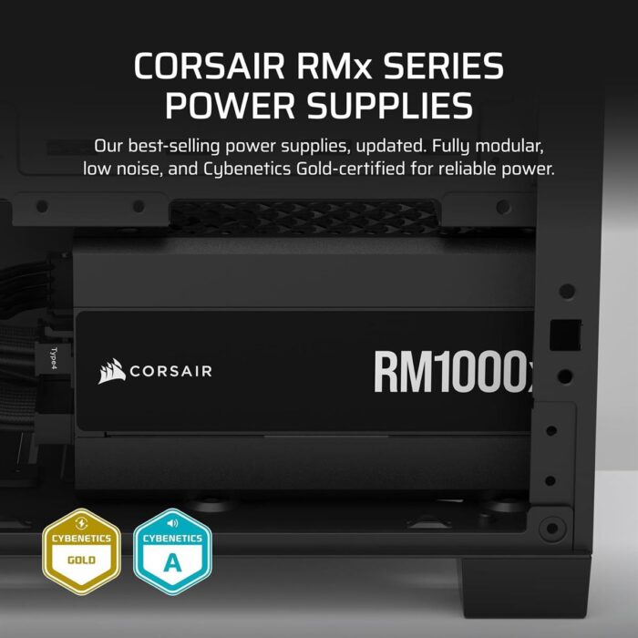 Corsair RM1000x Fully Modular Low-Noise ATX Power Supply, ATX 3.1 Compliant, PCIe 5.1 Support, Cybenetics Gold Efficiency, Native 12V-2x6 Connector – Black - Image 3