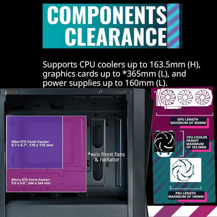 Cooler Master CMP 320 PC Case - Mini-Tower Chassis with 2x 120mm ARGB Fans, micro-ATX, Tempered Glass Side Panel, Versatile Options & Component Support, PSU Shroud - Image 3