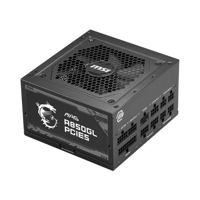 MSI MAG A850GL PCIE 5.0, 80 GOLD Fully Modular Gaming PSU, 12VHPWR Cable, ATX 3.0 Compatible, 850W Power Supply