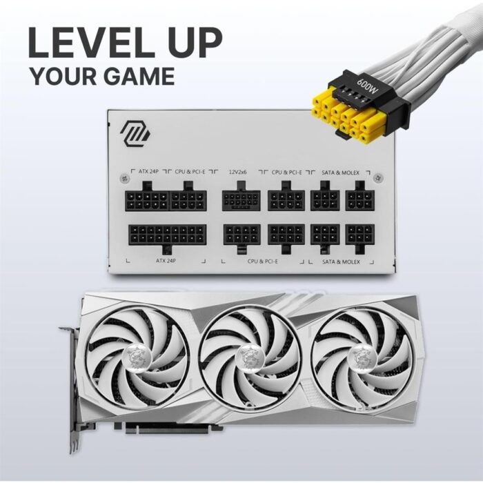 MSI MAG 850GL PCIE 5 White Gaming Power Supply, Full Modular, 80 Plus Gold Certified 850W, Compact Size, ATX PSU - Image 2